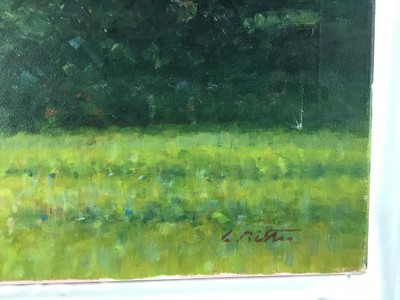 Lot 65 - Laszlo Ritter (1937-2003) oil on canvas - Playing fields Lostwithiel, signed, dated 1995 verso, 51cm x 61cm
