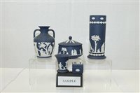 Lot 2136 - Group of navy blue Wedgwood Jasper ware -...