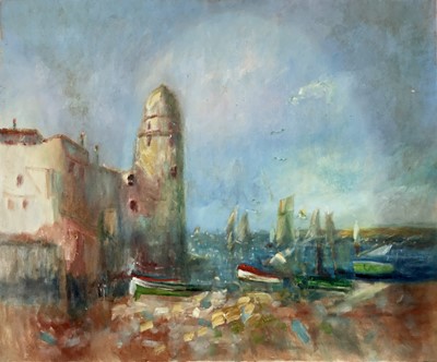 Lot 120 - Laszlo Ritter (1937-2003) oil on canvas - landscape view of the Mediterranean, signed, 51cm x 61cm
