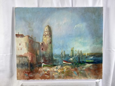 Lot 64 - Laszlo Ritter (1937-2003) oil on canvas - landscape view of the Mediterranean, signed, 51cm x 61cm