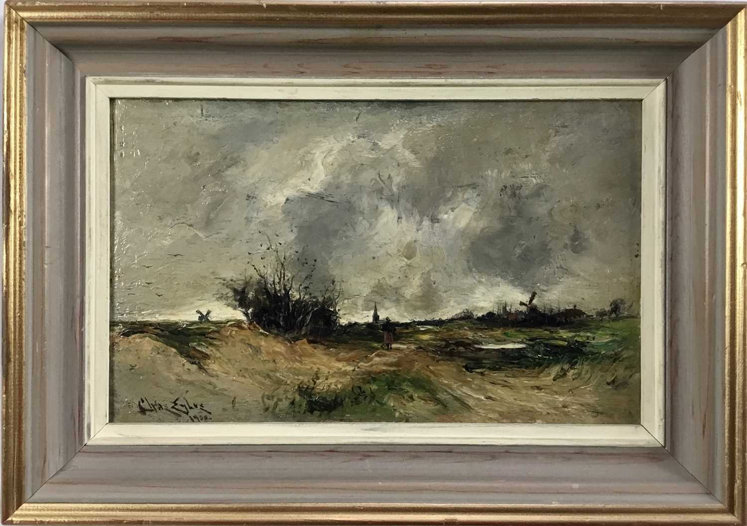 Lot 55 - Charles Eyles (1851-1930) oil on board - Windy Day, signed and dated 1902, 15cm x 25cm, framed