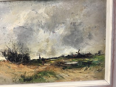 Lot 55 - Charles Eyles (1851-1930) oil on board - Windy Day, signed and dated 1902, 15cm x 25cm, framed