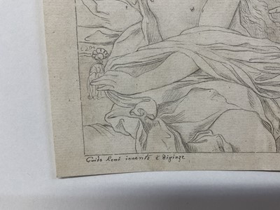 Lot 88 - Attributed to Guiseppe Cades (1750-1799) pen, Classical scene after Guido Reni, signed and inscribed, 13 x 25cm, mounted