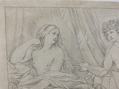 Lot 88 - Attributed to Guiseppe Cades (1750-1799) pen, Classical scene after Guido Reni, signed and inscribed, 13 x 25cm, mounted