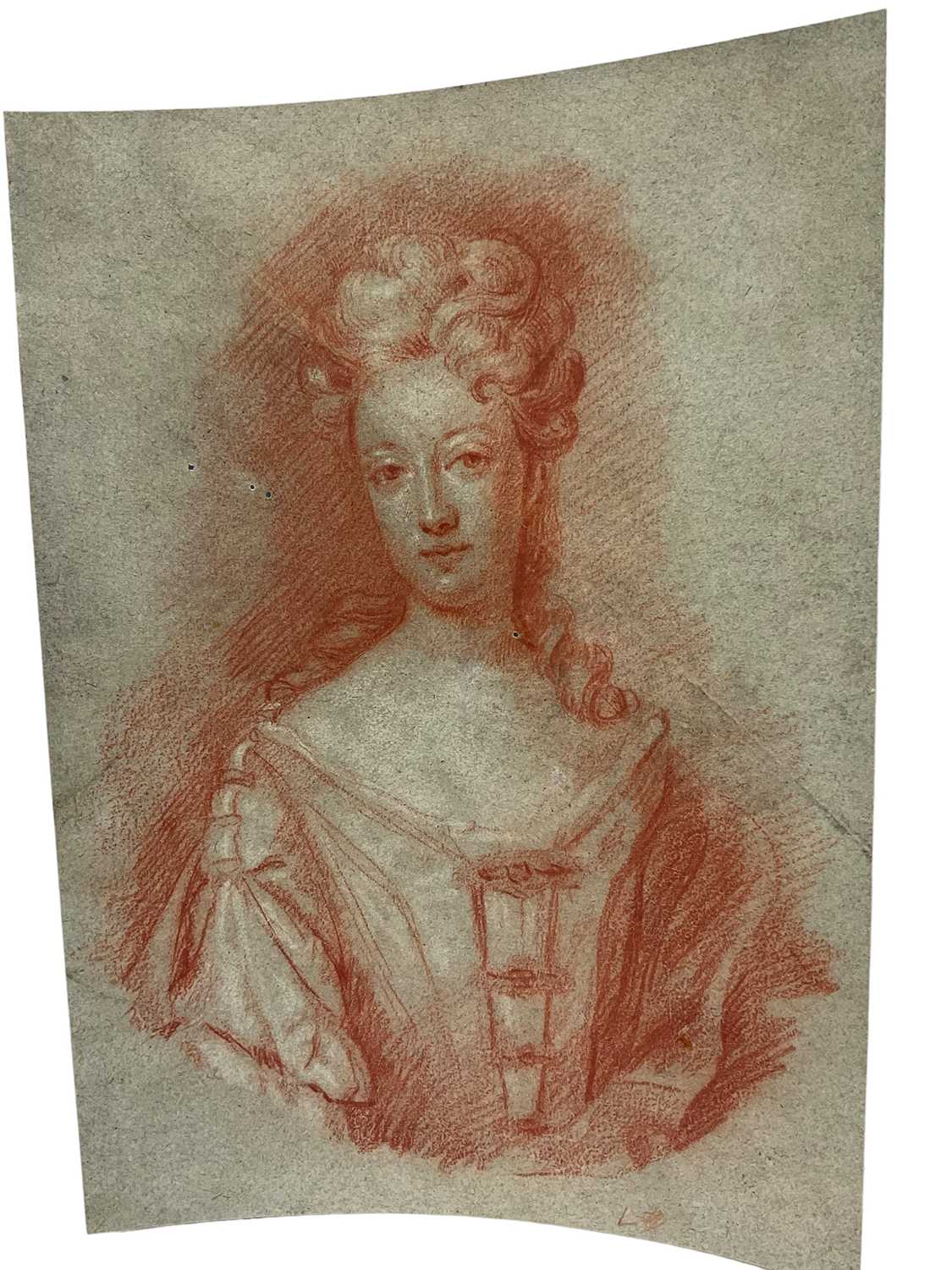Lot 90 - After Godfrey Kneller, red chalk, Portrait of the Duchess of Marlborough, 26 x 18cm