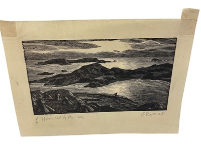 Lot 95 - Gwen Raverat (1885-1957) wood cut, Harvest by the Sea, signed and titled, plate 9 x 14cm