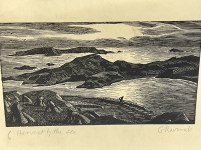 Lot 95 - Gwen Raverat (1885-1957) wood cut, Harvest by the Sea, signed and titled, plate 9 x 14cm