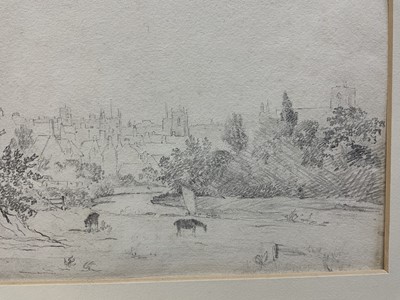 Lot 99 - Norwich School, pencil study of Norwich viewed from meadows, 18 x 30cm, mounted