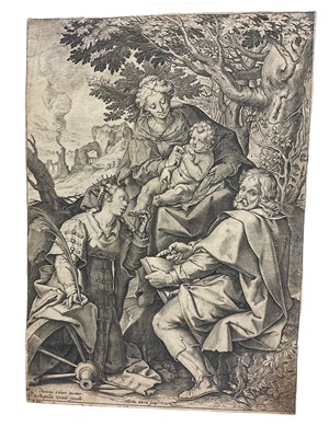 Lot 102 - Hieronymus Wierix (1553-1618) engraving - Mystic marriage of Saint Catherine, 29.5 x 21cm