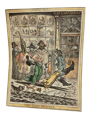 Lot 103 - After James Gillray (1757-1815) hand coloured etching - Very slippy weather, 26 x 19cm