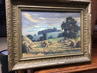 Lot 218 - C F Taylor, oil on canvas, harvest landscape, signed and dated 1946