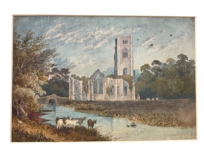Lot 106 - John Inigo Richards (1739-1810) watercolour, Fountains Abbey, attributed verso, 21 x 32cm, mounted