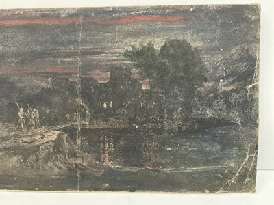 Lot 119 - Manner of John Martin (1789-1864) watercolour - Figures at dusk