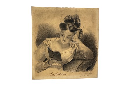 Lot 118 - French School, 19th century, charcoal, La Lecture