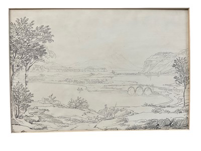 Lot 80 - English School, 18th century, pencil, Romantic landscape, 24 x 34cm, mounted