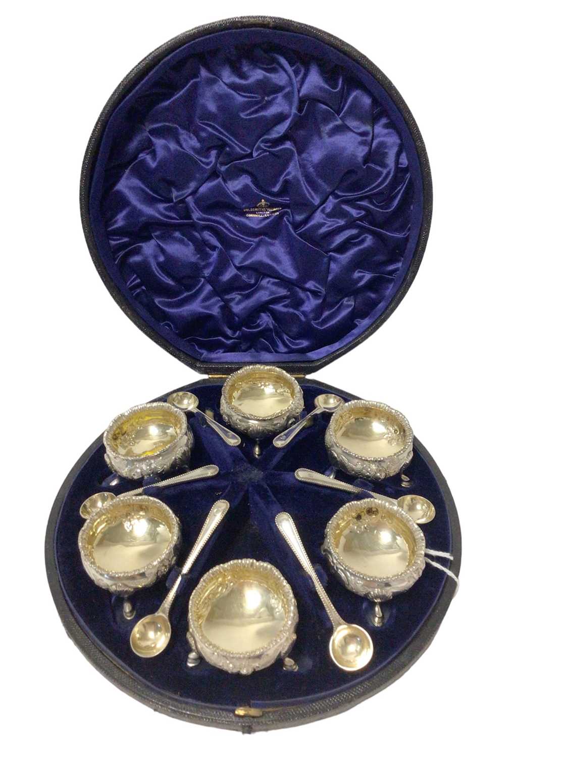 Lot 255 - Cased set of six Victorian salts and matching spoons