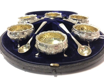 Lot 255 - Cased set of six Victorian salts and matching spoons