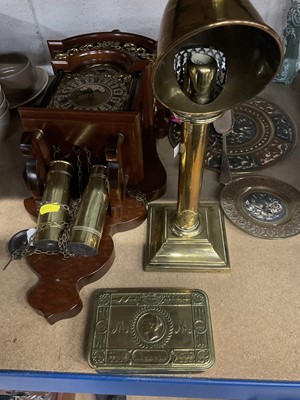 Lot 27 - Queen Mary Christmas 1914 box, patent brass lamp, wall clocks and other items