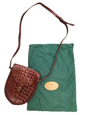 Lot 336 - Vintage Mulberry brown leather mock croc satchel style handbag with a Mulberry green dust bag