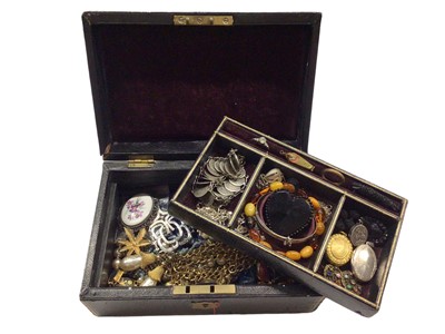 Lot 1028 - Victorian jewellery box containing antique and vintage costume jewellery