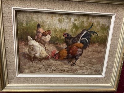 Lot 256 - William Barworth (1810-1850) oil on canvas board, Chickens, together with a Regency pencil portrait and marine watercolour. (3)