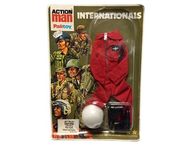 Lot 46 - Palitoy Action Man Internationals Uniforms including Jet Pilot No.34284 & American Marine No.34300 (x2), all on card with blister packs (3 total)