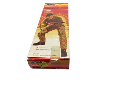 Lot 10 - Palitoy Action Man Combat Division Soldier, with flock hair and eagle eys (head detached) , grey trunks body, uniform and paperwork, boxed No.934801 (1)