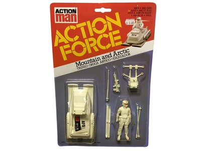 Lot 71 - Palitoy Action Man Action Force Series 1 Mountain & Artic 3 3/4" action figure plus accessories including snow mobile, on punched card with blister pack (1)