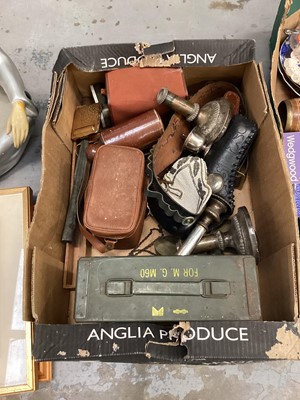 Lot 399 - Collection of sundry items to include deer antlers, ammounition box, candlestick and other items (2 boxes)