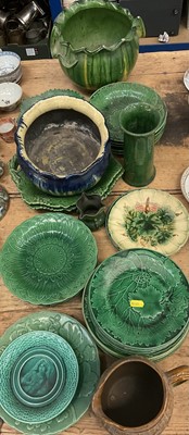 Lot 74 - Victorian Wedgwood style cabbage leaf plates and similar ceramics