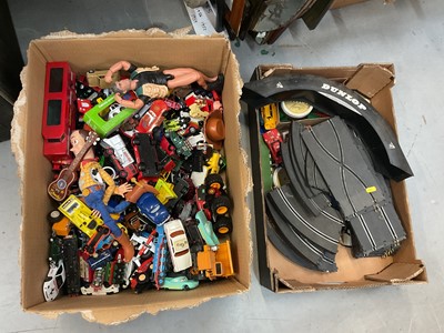 Lot 500 - Box of diecast cars, scalextric cars and accessories