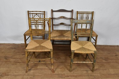 Lot 1332 - Group of Regency painted and bobbin turned dining chairs and similar elbow chair (5)