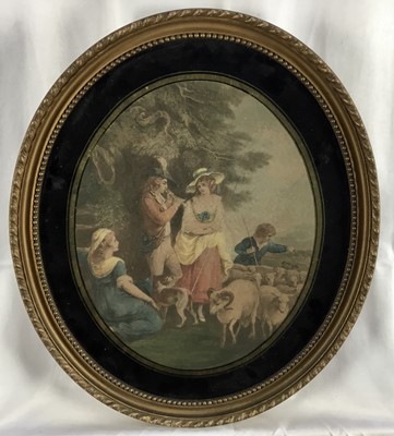 Lot 155 - After Francis Wheatley, pair of 19th century engravings of figures and animals, in gilt frames