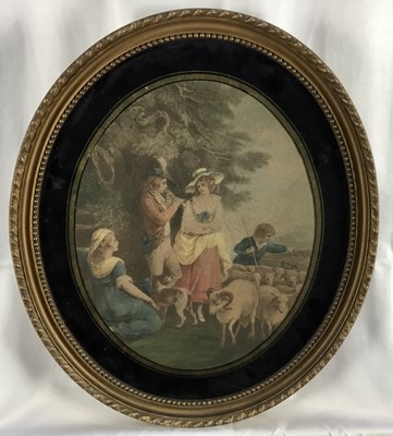 Lot 258 - After Francis Wheatley, pair of 19th century engravings of figures and animals, in gilt frames