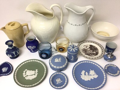 Lot 201 - Wedgwood Queensware wash jug, moulded with garlands, another wash jug, and other items