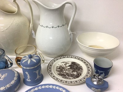 Lot 24 - Wedgwood Queensware wash jug, moulded with garlands, another wash jug, and other items