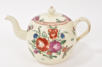 Lot 207 - Creamware globular teapot and cover, circa 1770