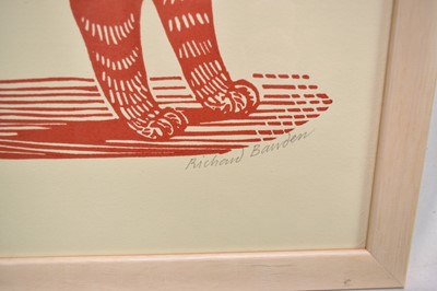 Lot 1145 - *Richard Bawden (b.1936), signed limited edition linocut - 'Sasha on a Skateboard' 27/85, 27cm x 34.5cm, in glazed frame
