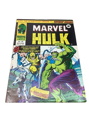 Lot 11 - Marvel Comics Mighty World Of Marvel: Hulk #198 (1976) (UK Price Variant) The first full appearance of Wolverine, reprint of the first story from Incredible Hulk #181