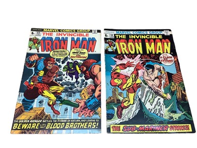 Lot 12 - Marvel Comics The Invincible Iron Man #54 & 55 (1973) (UK Price Variant) Key Bronze issues with multiple First Appearances - First appearances of Thanos (Avengers), Drax the Destroyer (Guardians of...