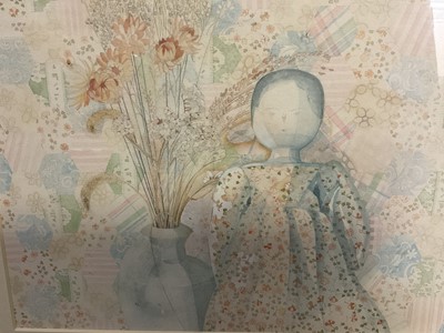 Lot 93 - Jane Tippett (b. 1949) watercolour - Wooden doll and dried flowers