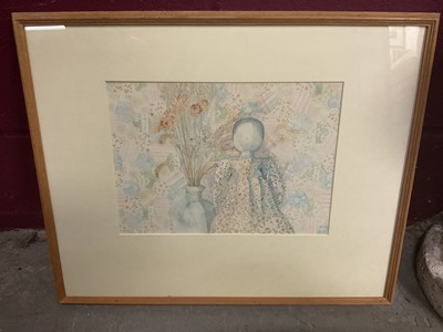 Lot 93 - Jane Tippett (b. 1949) watercolour - Wooden doll and dried flowers