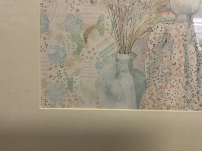 Lot 93 - Jane Tippett (b. 1949) watercolour - Wooden doll and dried flowers