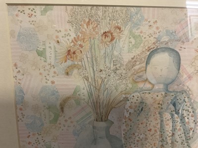 Lot 93 - Jane Tippett (b. 1949) watercolour - Wooden doll and dried flowers