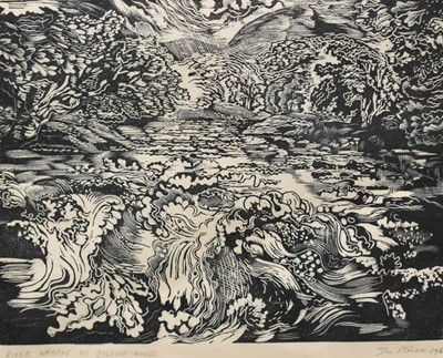 Lot 1146 - John O'Connor (1913-2004) wood engraving - 'River Wharfe at Bolton Woods', signed, titled and indistinctly dated, 20cm x 25cm, in glazed frame