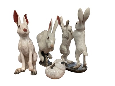 Lot 124 - Four Brian Andrew raku sculptures of hares and a dormouse