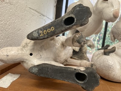 Lot 124 - Four Brian Andrew raku sculptures of hares and a dormouse