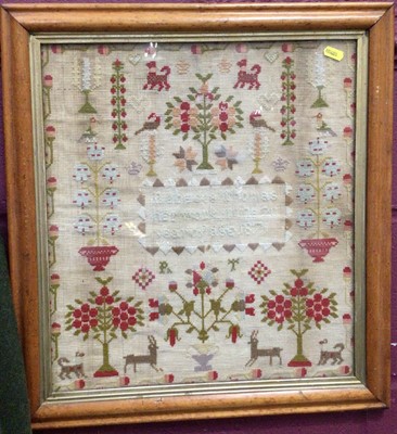 Lot 306 - Victorian needlework sampler, dated 1871, in maple glazed frame