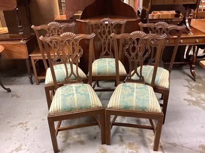 Lot 1409 - Set five mahogany Chippendale revival dining chairs with carved and pierced splat backs