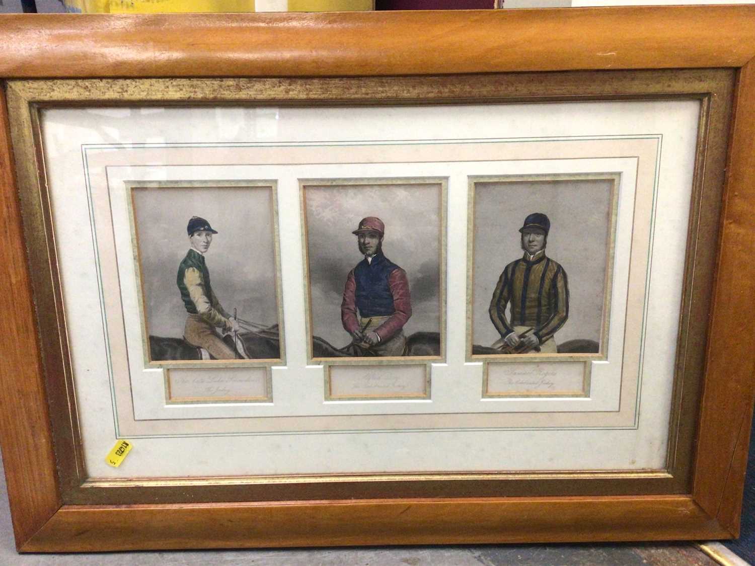 Lot 371 - Framed group of three Baxter prints of jockeys